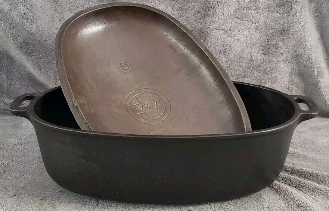 Vintage Griswold Slant 5 Cast Iron Dutch Oven Oval Roaster 2629 & Lid 2630 READ!