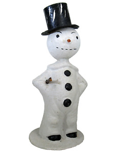 Antique GERMANY paper mache candy container Gentleman Snowman Top Hat 8" Mica