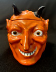KING BOURBON & SETTER RYE DEVIL HEAD HUMIDOR W/ LID VINTAGE HALLOWEEN ANTIQUE