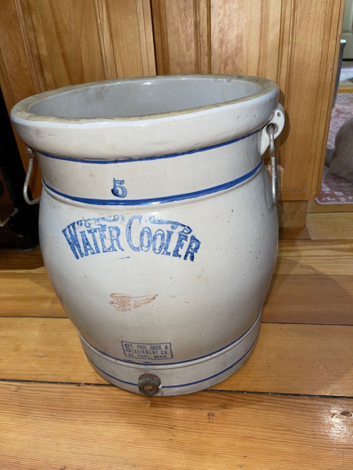 Primitive 5 Gallon Stoneware Red Wing Water Cooler (RARE)