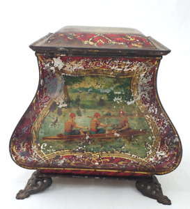Collectible Antique Toleware Footed Metal Box