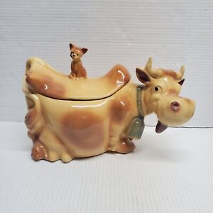 Brush McCoy Elsie The Cow Winking Cat Pottery Cookie Jar W10 USA Vintage