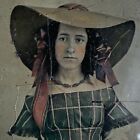 1/6 AMBROTYPE LARGE HAT CURLS GREEN TINT DRESS RED TINT BOW Plaid Dress Unique