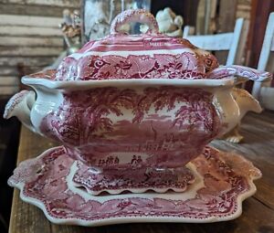 Vintage Mason's Vista Soup Tureen With Lid, Underplate And Repaired Ladle
