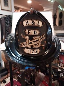 VINTAGE CAIRNS H&L F.D #13 ALUMINUM FIRE HAT WITH LEATHER SHIELD