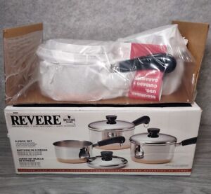 Vtg 90s Revere 1801 6Piece Cookware Copper Stainless Steel Saucepan New Open Box