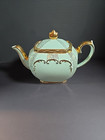 Sadler Vintage MINT GREEN Gilded Cube Teapot 1922 Made In England Antique Rare