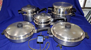 Saladmaster 18-8 Try-Clad Stainless Steel 14 Pc Cookware Set Pot Pan Skillet Vtg