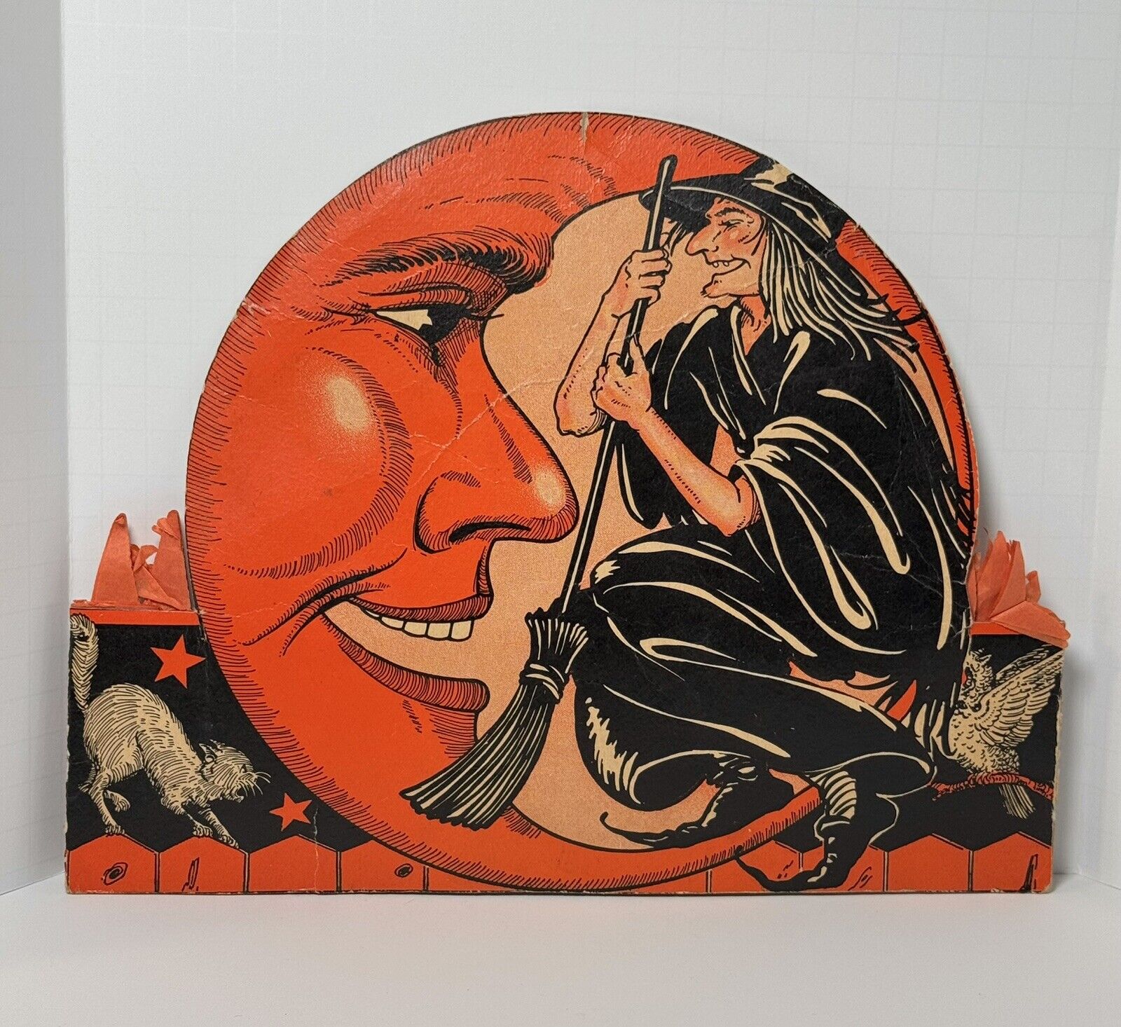 Very Rare Antique Vintage Halloween 1930s Beistle Honeycomb Witch and Moon Hat