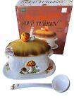 NEW Vtg Sears Merry Mushroom Ceramic Soup Tureen w/Ladle & Plate IN BOX!! 1978
