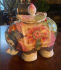Super Rare Vintage Tobacco Leaf Ceramic Elephant Jar W/ Lid - Mottahedeh Style