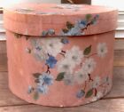 ANTIQUE WALL PAPER CARDBOARD HAT BOX HAND PAINTED INTERIOR USE OF SHEET MUSIC