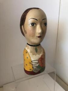 Vintage Hand Painted Millinery Plaster Head- Mme Fleurs French Display HATS
