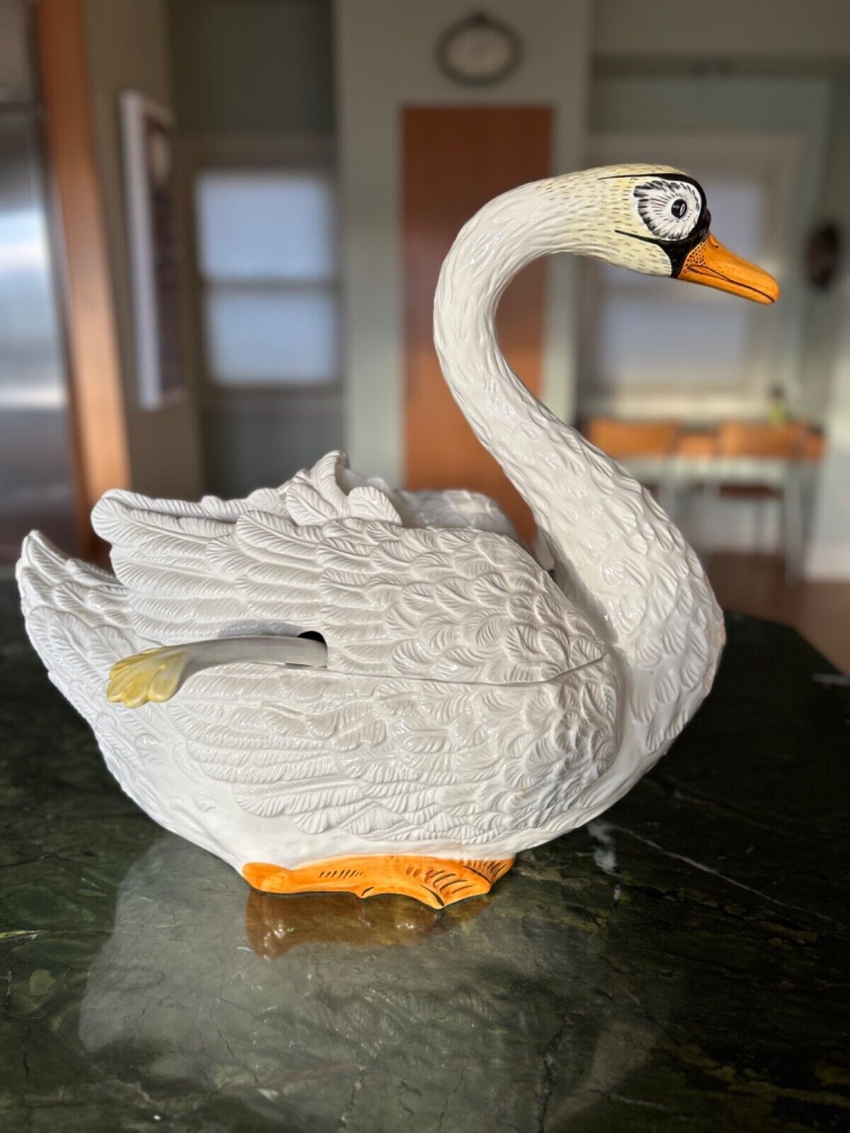Vtg ERMA Life-Size Italy MCM Hand Painted Ceramic Swan Soup Tureen w/Lid & Ladle