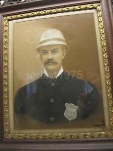 Police Officer In Uniform Hat Badge Portrait New York City NY Old Vtg Antique