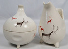 Salem Primitive Creamer & Sugar Bowl w/Lid Free Form Cave Drawings Vintage 1950s