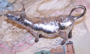 Vintage German STERLING SILVER Cow Creamer - Lid with House Fly | 276 Grams