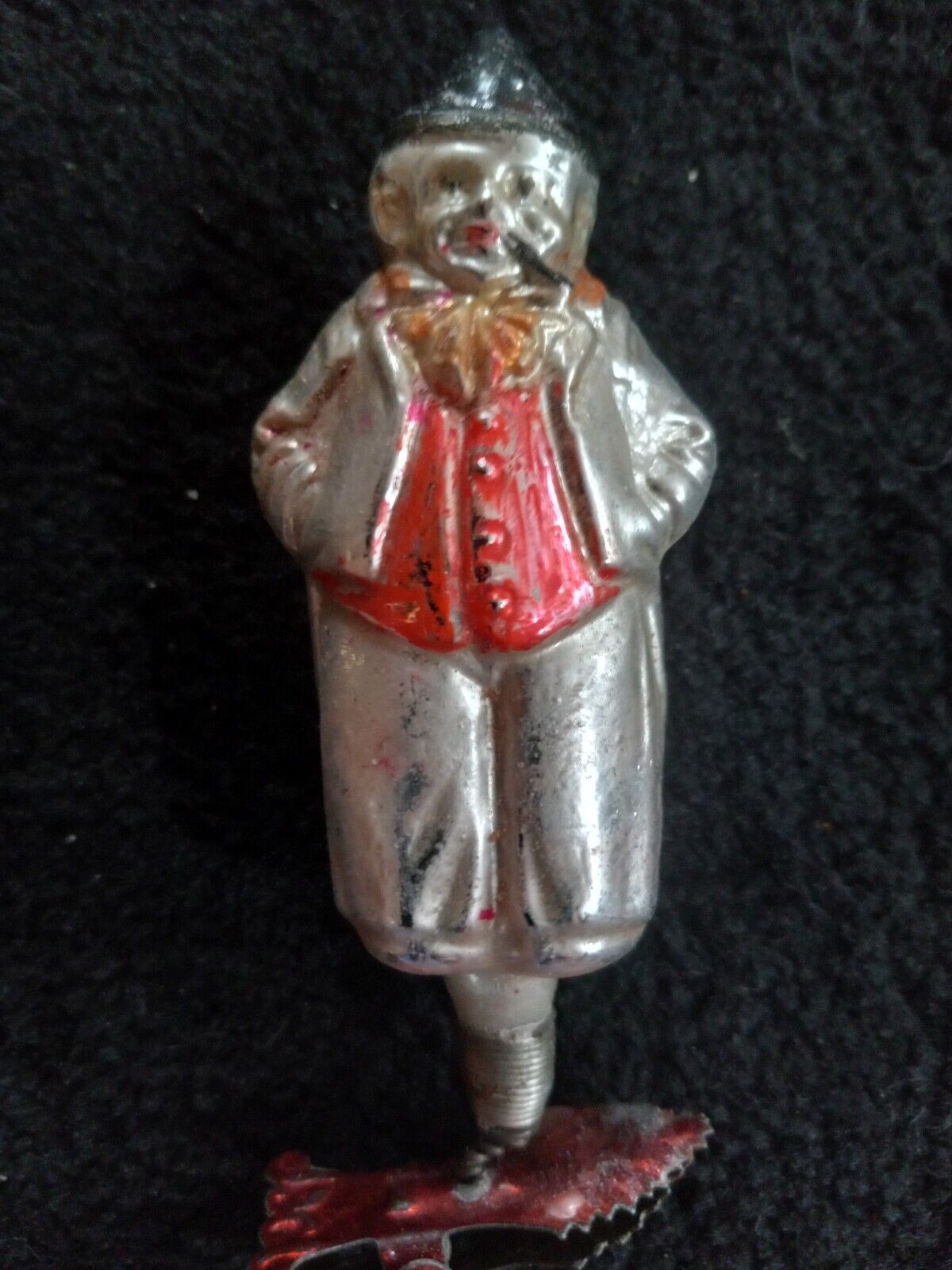 Antique German Glass Man w/Top Hat & Cigar On Clip Ornament