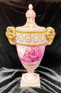 Large Vintage German Dresden Porcelain Urn With Lid