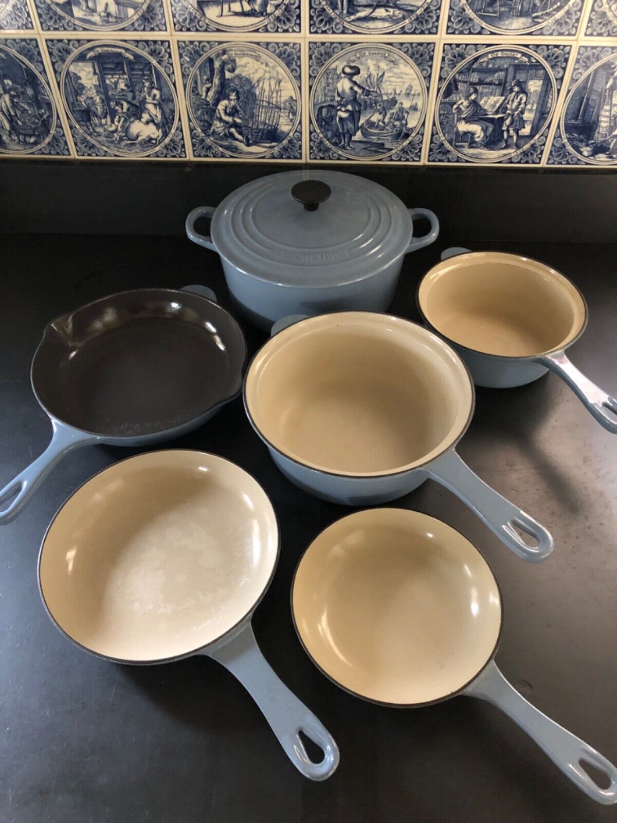 Vintage Le Creuset 7 piece Cookware set, Light Blue, Excellent Condition