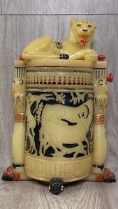 Vintage King Tutankhamun Unguent Container Crouching Lion Lid Signed T.C.I. 1978