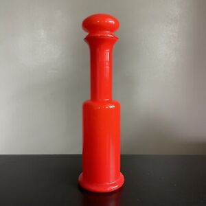 RARE Vintage Mid Century Modern Orange White Cased Decanter Bottle w Lid Stopper