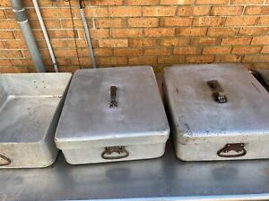 Military vintage cookware, heavy duty aluminum field ovens and serving trays