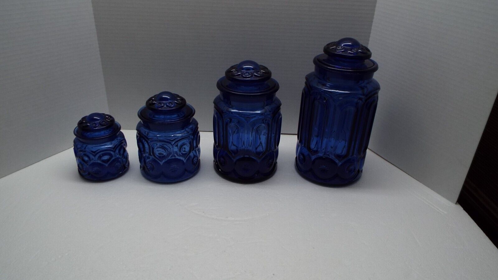 Vintage LE Smith Moon and Star Cobalt Blue Glass Canisters Set of 4