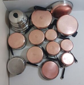 Vintage 1801 Revere Ware 20 Piece Set Copper Bottom Pots Pans Lids Clinton ILL