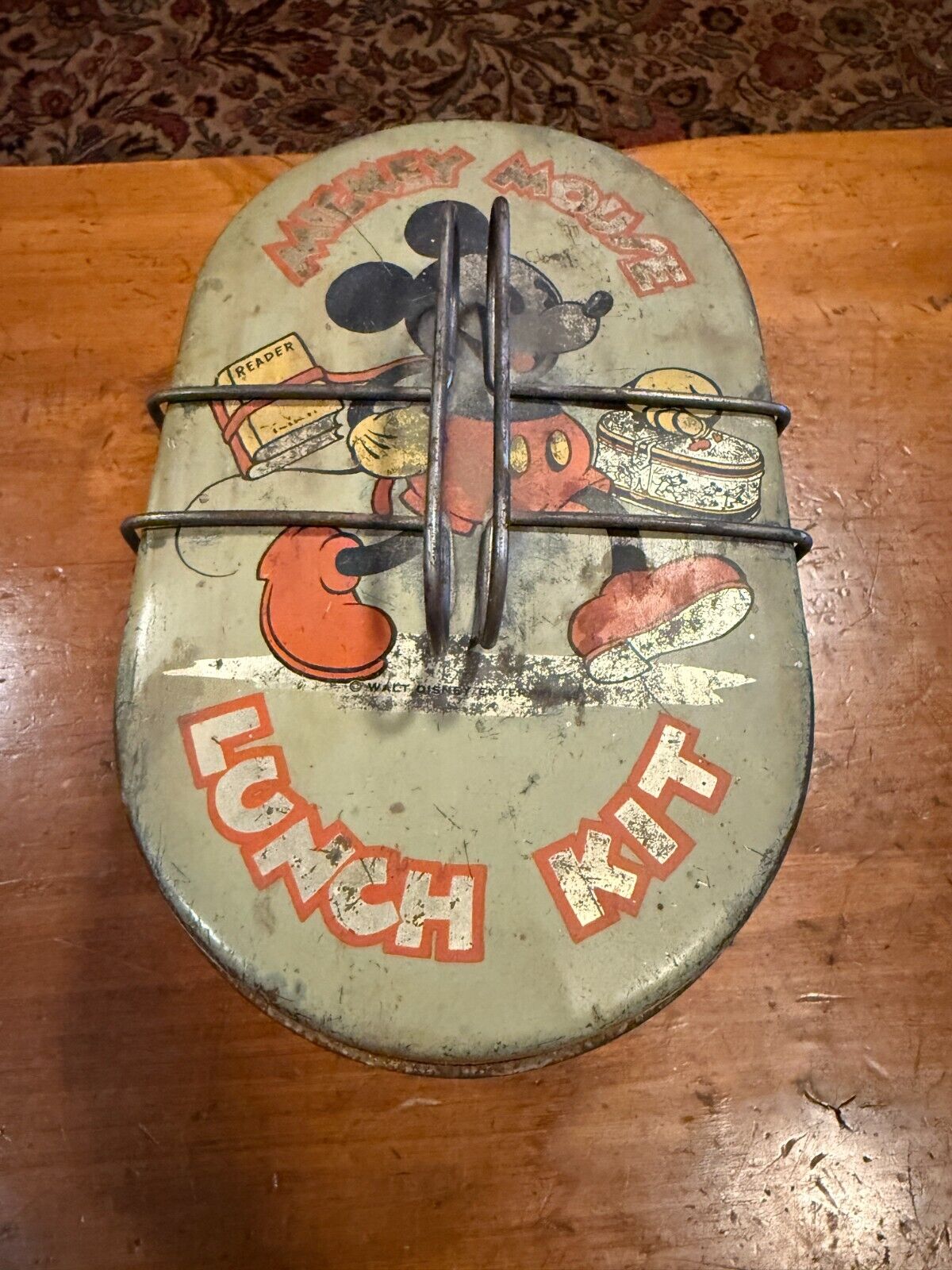 1935 Walt Disney MICKEY MOUSE LUNCH KIT Tin Litho Lid And Tray Box Vintage RARE