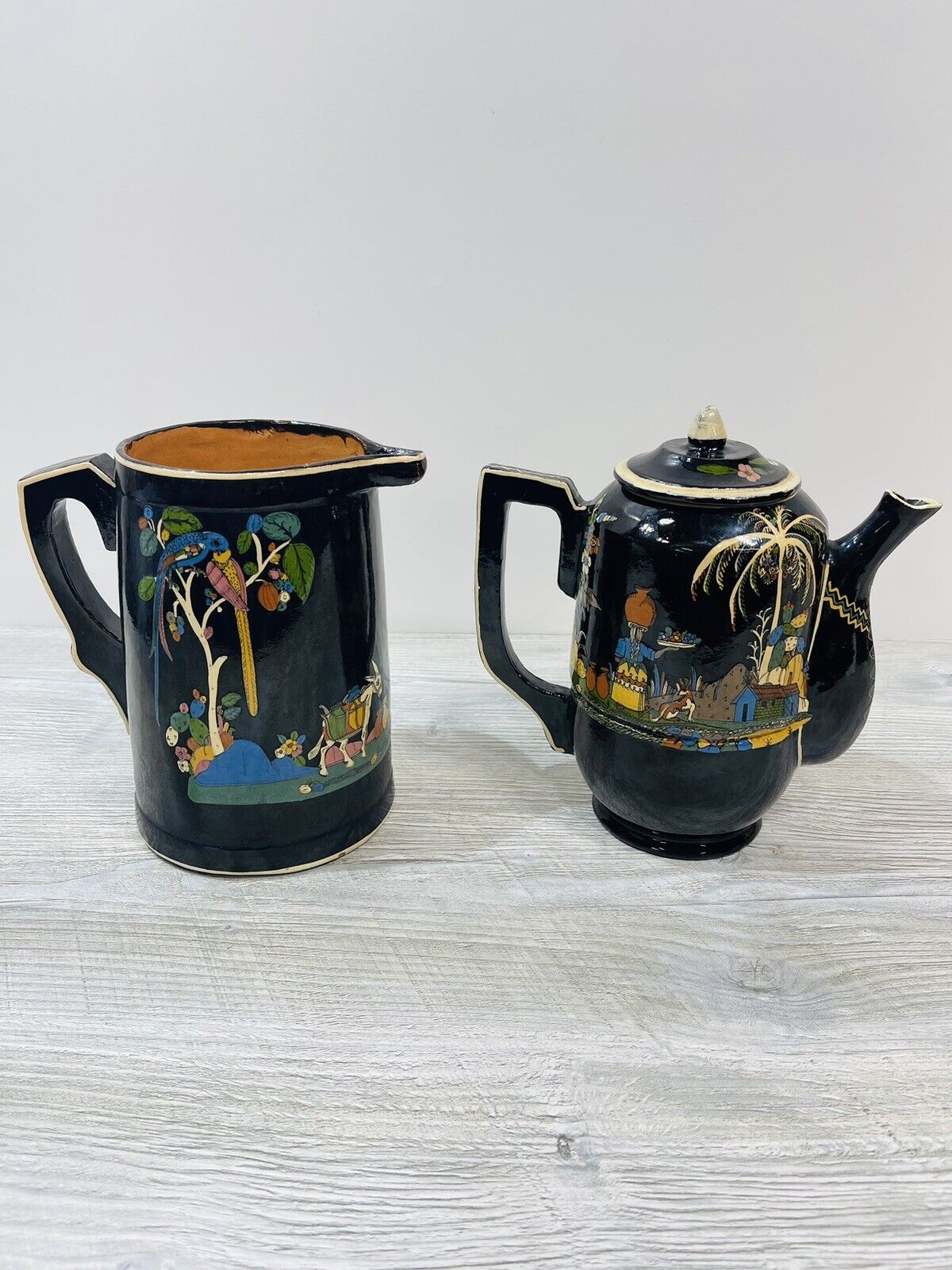Rare Vintage c1930's Mexican Tlaquepaque Pottery Pitcher Tea Coffee Pot W/Lid