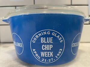 Pyrex Blue Chip Week Promotional Round Casserole With Lid #473