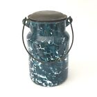 Antique Green & White Swirl Chrysolite Graniteware Milk Pail Lid Bail Handle