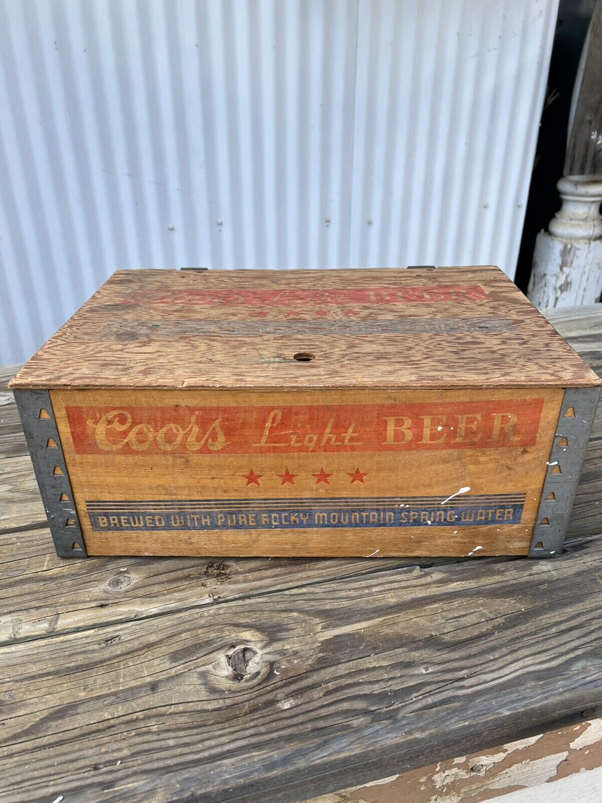 RARE VINTAGE 1940S COORS LIGHT BEER BOTTLE WOOD CRATE BOX WITH LID