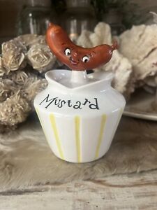 RARE Vintage Lefton Anthropomorphic Hotdog Mustard Condiment Jar Pixiware