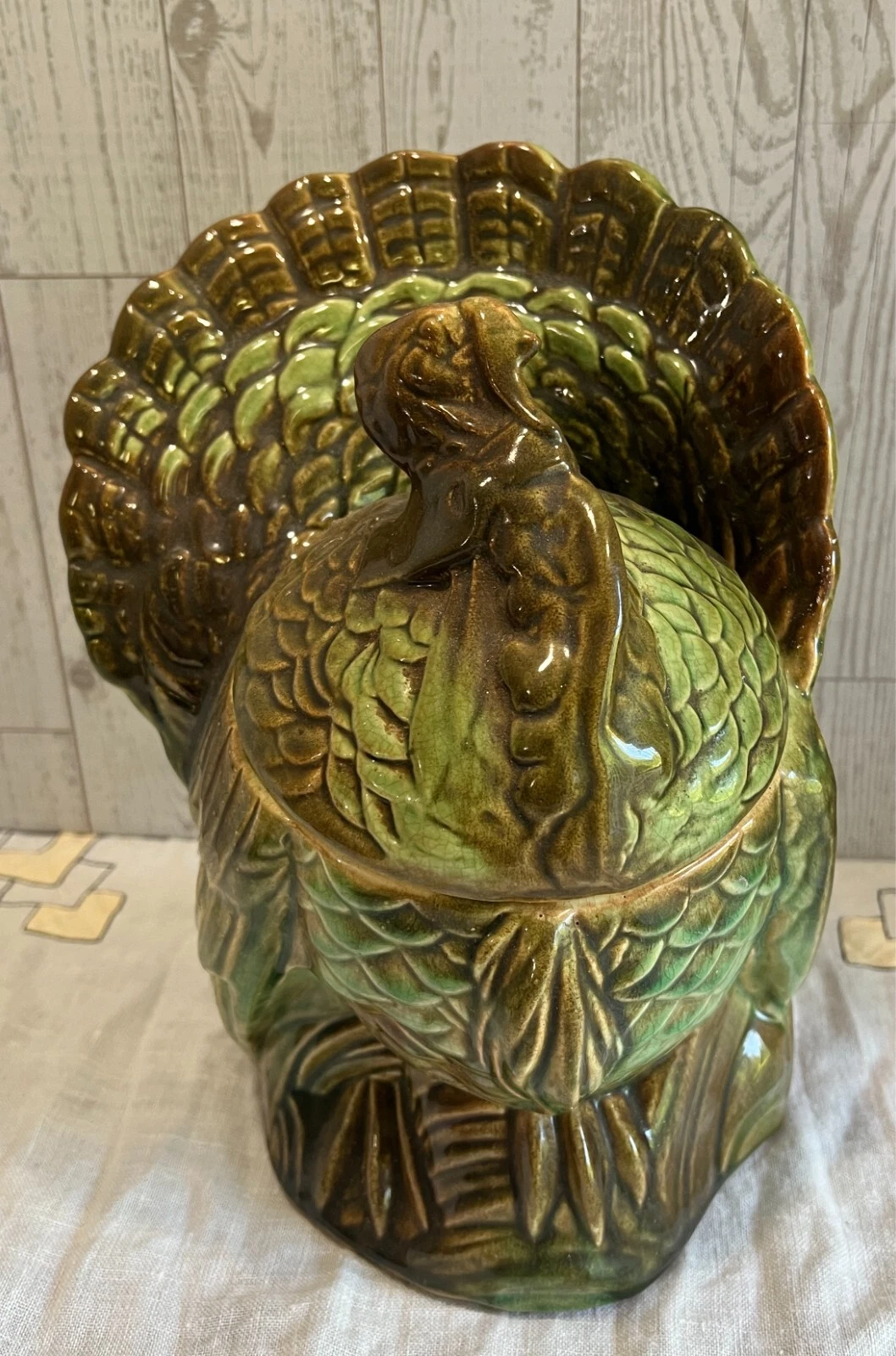 VINTAGE MCCOY POTTERY GREEN TURKEY COOKIE JAR RARE 1945 ORIGINAL HTF LOOK WOW!!
