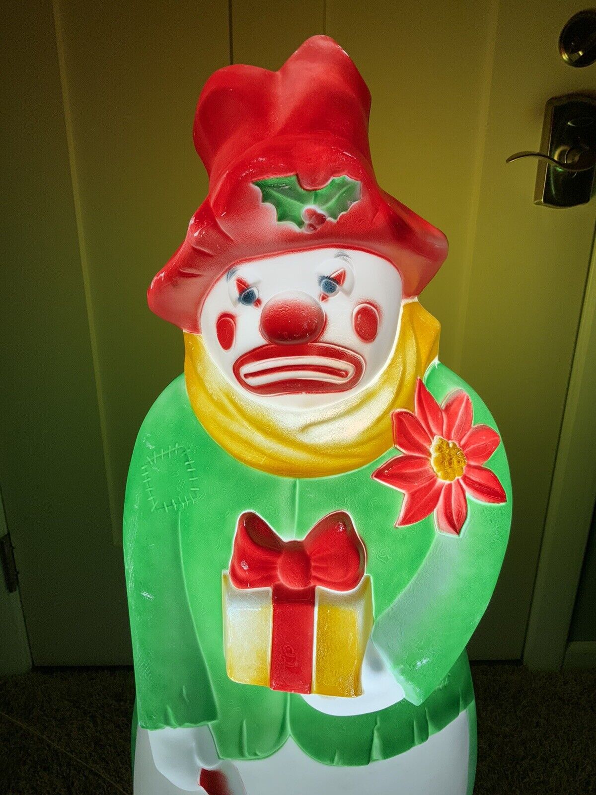 Rare Vintage 1970s Empire Blow Mold Sad Hobo Creepy Clown Snowman Christmas Hat