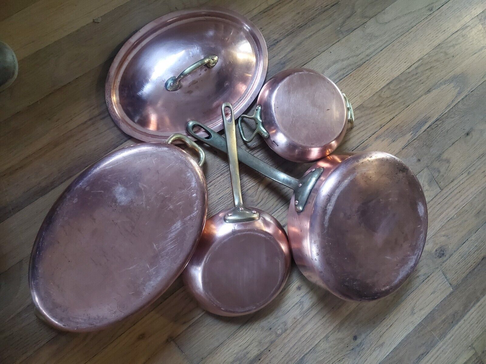 Vtg Williams Sonoma Copper Tin Lined Pot/pan Set Of 5 Made In France EUC