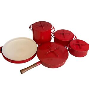 Vintage DANSK Kobenstyle Red Enamel 9 Piece Cookware Set jens quistgaard EUC