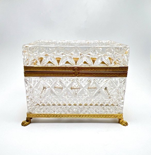 Crystal Ormolu Casket Box Hinged Lid Claw Footed Vintage
