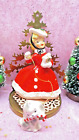 Vtg Norcrest Christmas Shopper Girl PUPPY DOG CANDY CANE Gifts Holly Hat F289B