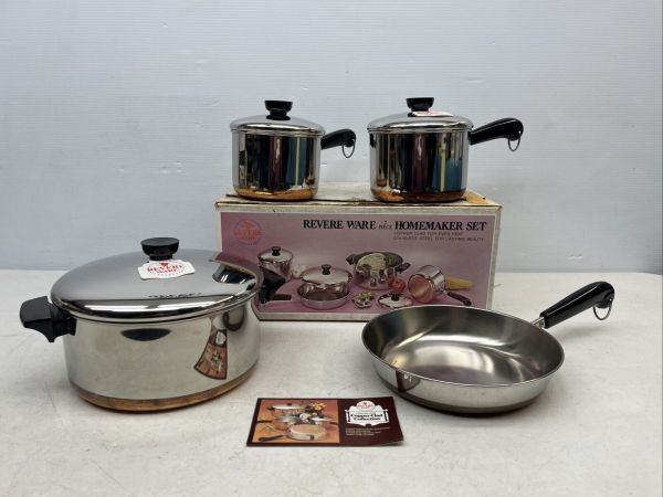 Vintage NOS USA Revere Ware Copper Clad 7 Piece Set No. 3835 Homemaker *NEW*