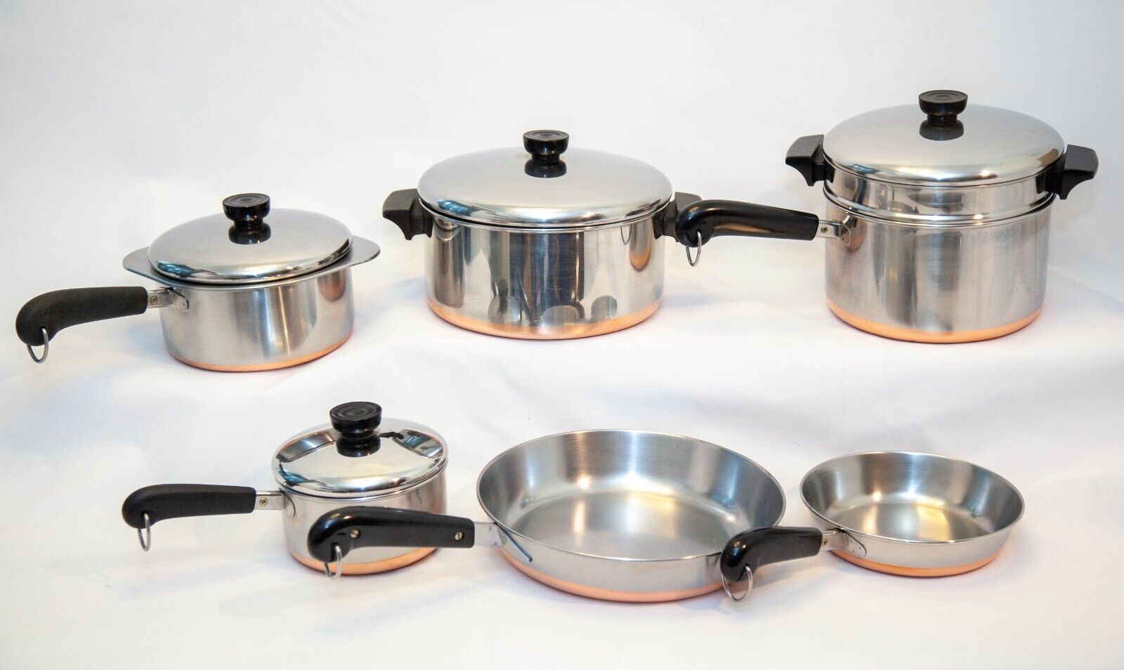 Revere Ware 1801 Copper Bottom Cookware Set Lot Of 12! Vintage