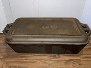 Vintage Lodge Cast Iron Rectangular Fish Fry Pan 20.5L X 9.5”W. X 5.5”H W/Lid