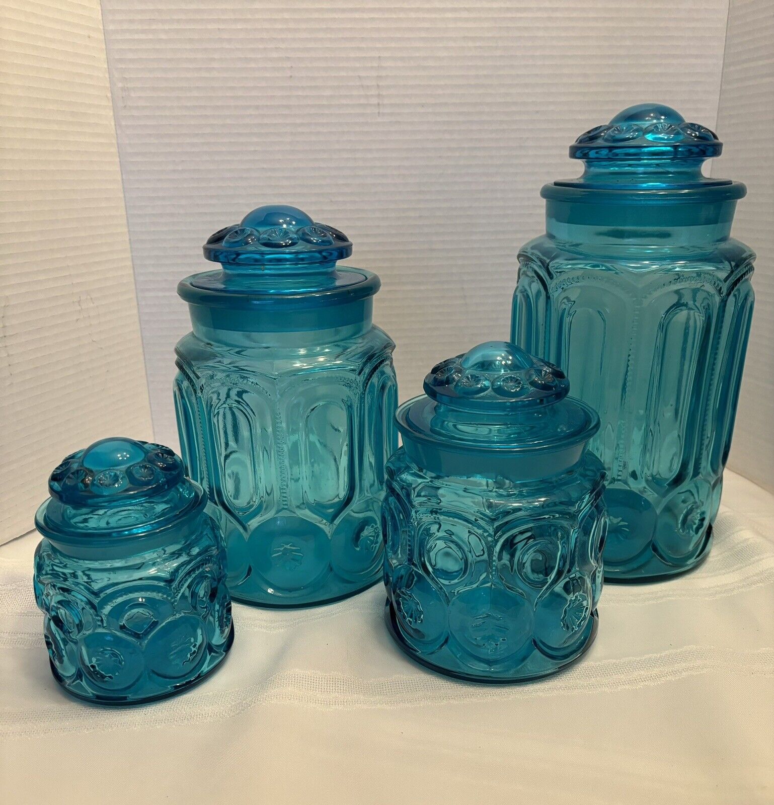 LE Smith Teal/Blue Vintage Moon & Star Canister Set w/Lids Apothecary Stunning