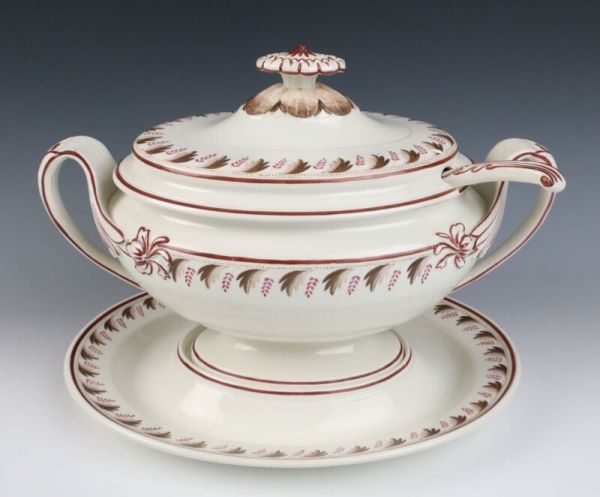 Antique 19th C. Large 4 Piece Wedgwood Creamware Soup Tureen w/ Ladle & Stand