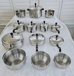 VTG FARBERWARE 21 PC SET STAINLESS STEEL ALUMINUM CLAD POTS PANS LIDS ALL SIZES!