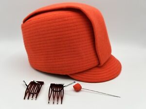 1968 Mae Hanauer Jean Louis Orange Stewardess Flight Attendant Kepi Hat Size 20