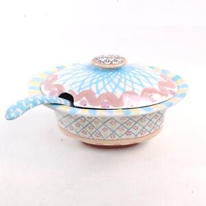 Vintage 1993 MACKENZIE CHILDS Heather Large Soup Tureen w/ Lid & Ladle Old Mark
