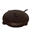 Lodge Cast Iron Skillet with Lid #14 3 Notch Vintage 15" Clean Restored